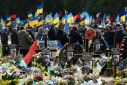 A funeral ceremony for Ukrainian servicemen killed in combat with Russian troops, at the Lychakiv cemetery in Lviv