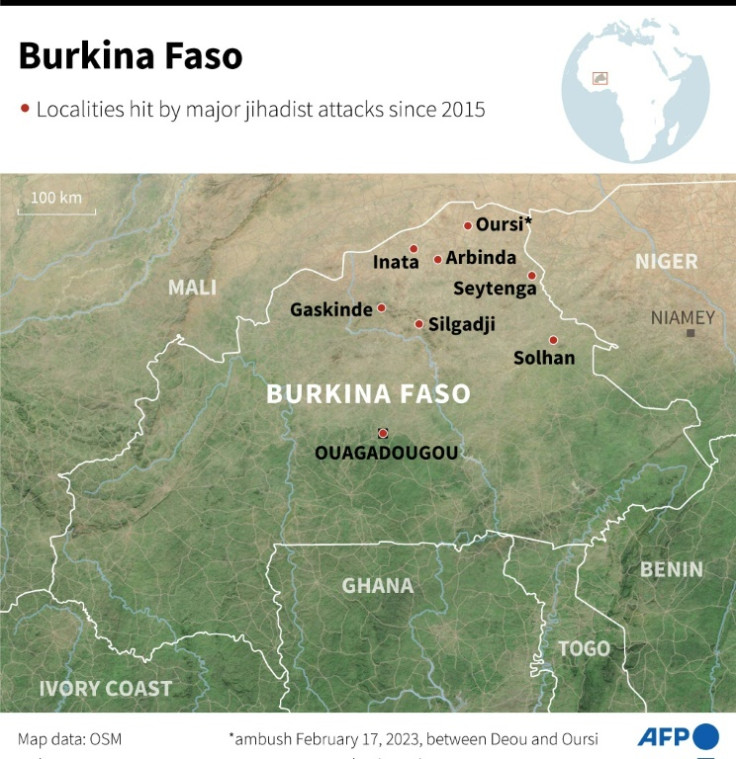 Map showing localities in Burkina Faso hit by major jihadist attacks since 2015.