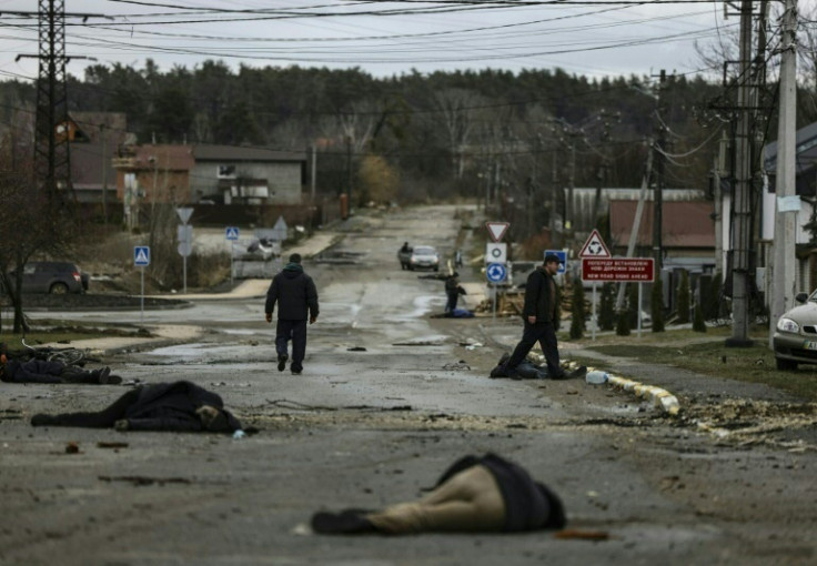 Bodies discovered in the streets of Bucha after the withdrawal of Russian troops on April 2, 2022