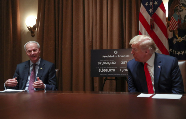 U.S. President Trump holds coronavirus response meeting with Governors Kelly and Hutchison at the White House in Washington