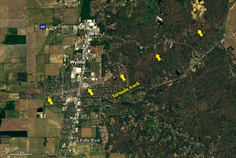Tornado Track, Arkansas, Wynne, Satellite, NASA,