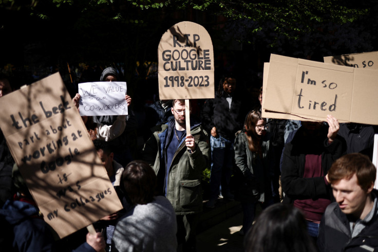 Google workers demonstrate outside company's HQ in London