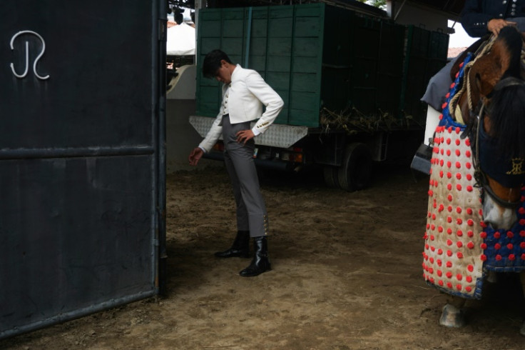 Bullfighting apprentice Santiago Mendoza going through the paces