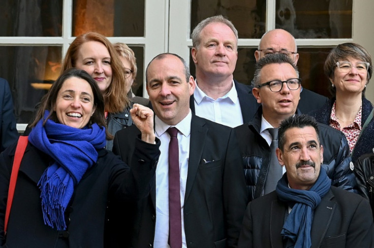 'We can't move on to anything else until this reform is repealed,' CGT union leader Sophie Binet (far left) said