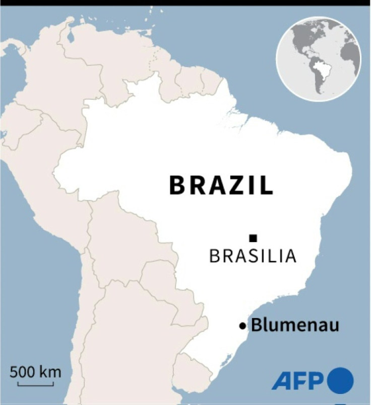Map of Brazil showing Blumenau, in the southern state of Santa Catarina