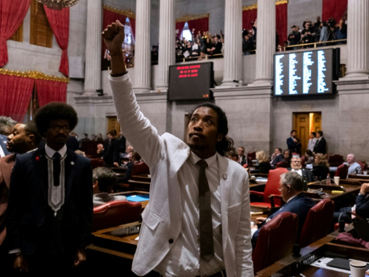 Democratic state Representative Justin Jones of Nashville, pictured during a vote on his expulsion from the state legislature