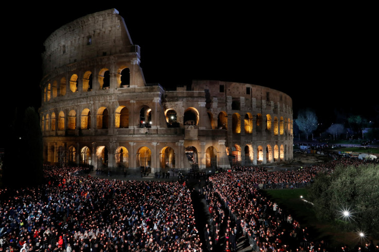 Via Crucis procession during Good Friday celebrations at the Colosseum in Rome