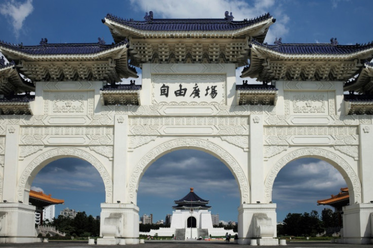 A file photo shows the Chiang Kai-shek Memorial Hall in central Taipei, where life went on as normal after China launched military drills around Taiwan