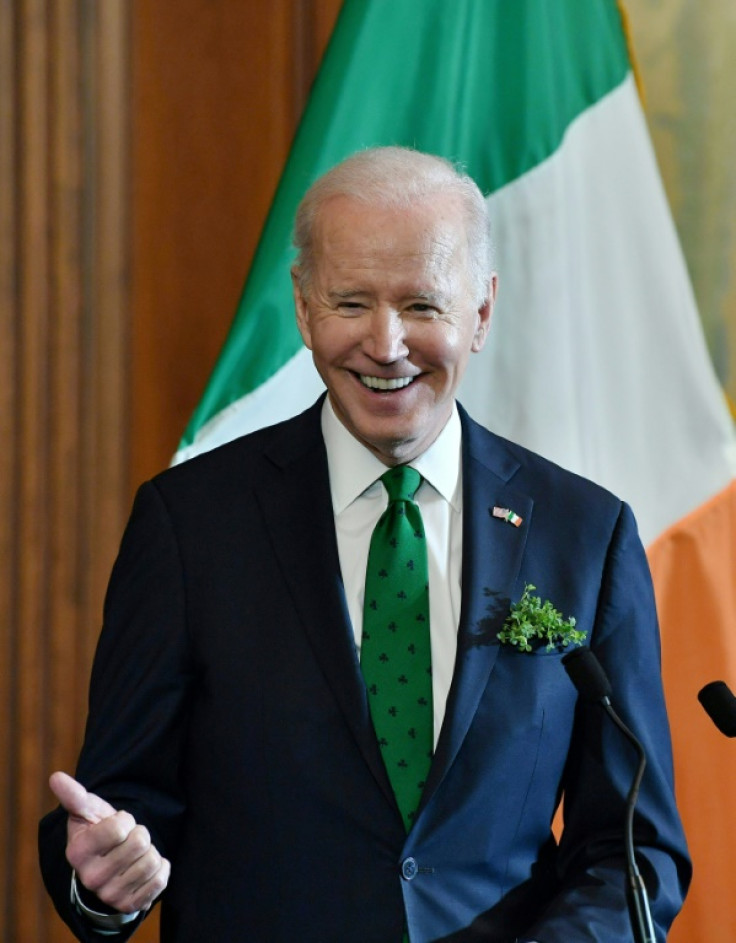 US President Joe Biden at the traditional St. Patrick's Day luncheon on Capitol Hill in March 2023