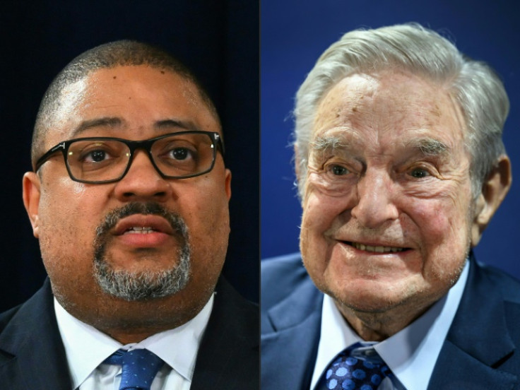 Billionaire George Soros (R) has been accused by Donald Trump and his supporters of funding and influencing Manhattan District Attorney Alvin Bragg (L)