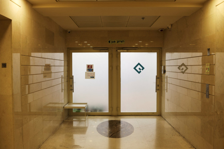 The entrance to an office listed as belonging to Quadream is seen in a high rise building in Ramat Gan, Israel