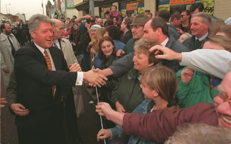 President Bill Clinton met Shankill Road residents during a stroll through Belfast in 2002