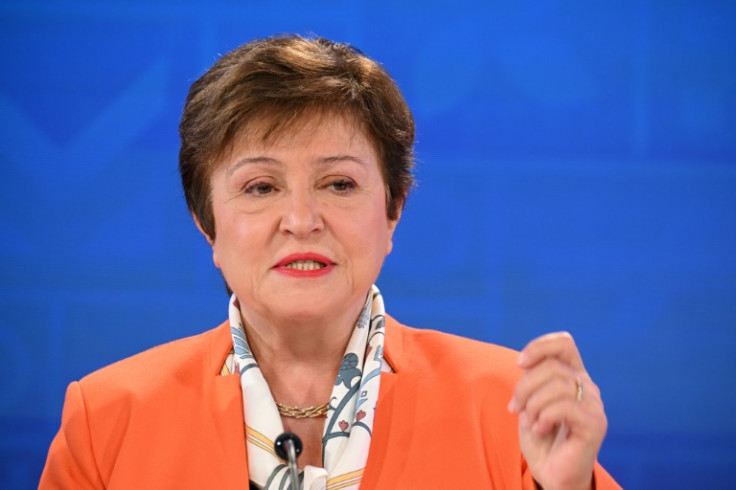 International Monetary Fund (IMF) Managing Director, Kristalina Georgieva, speaks at a press briefing at the Meridian House in Washington, DC, during the International Monetary Fund (IMF) and World Bank Spring Meetings, on April 13, 2023