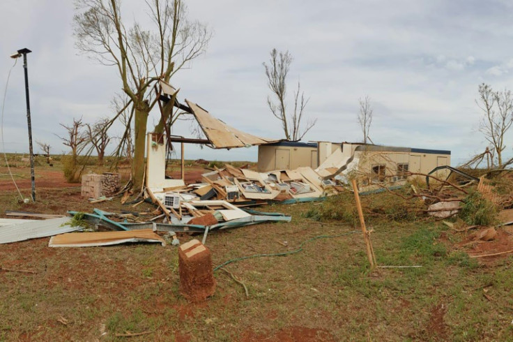 This handout photo taken and released by West Australia's Department of Fire and Emergency Services (DFES) shows a damaged building in the aftermath of Tropical Cyclone Ilsa near the town of Pardoo