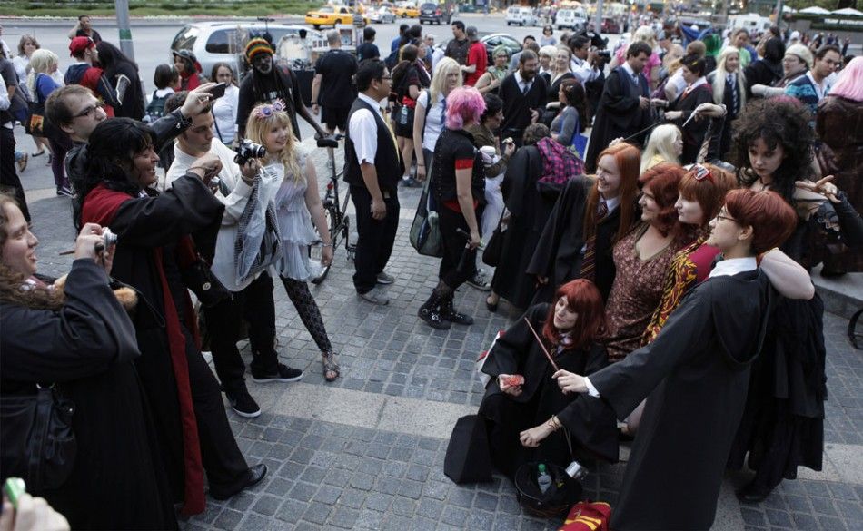 Members of the Harry Potter fan group re-enacting the film scene in New York