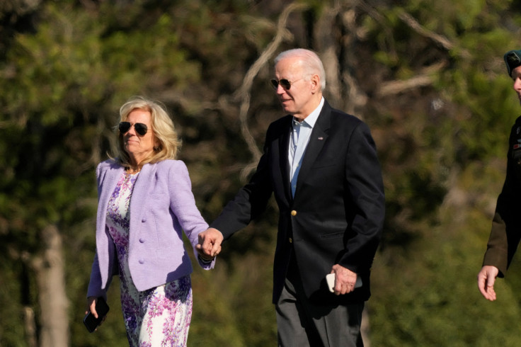 U.S. President Joe Biden and first lady Jill Biden exit Marine One