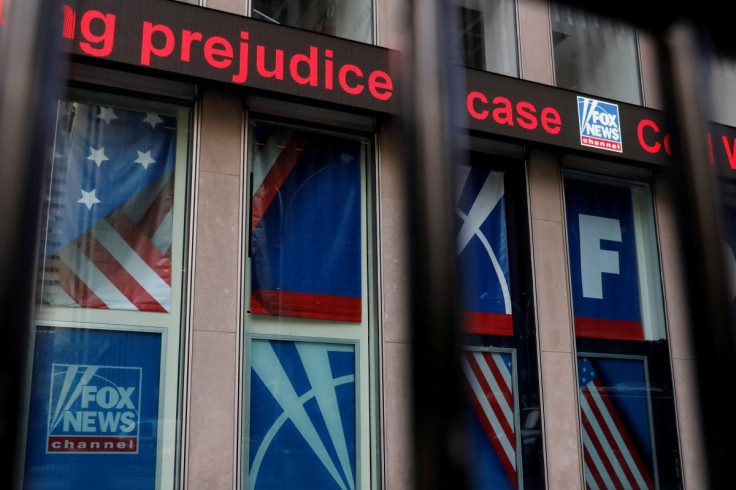 The Fox News electronic ticker is seen at the News Corporation building in New York City