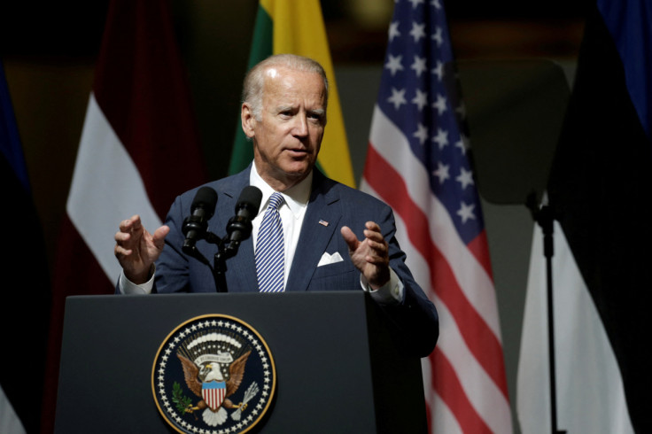 U.S. Vice President Joe Biden delivers a speech in Riga