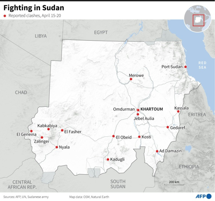 Location of clashes recorded in Sudan between April 15 and April 20