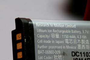A lithium battery is seen at a store that collects electronic waste in Santiago
