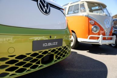 Canada is luring Volkswagen with a multi-billion subsidy to build its first overseas EV battery plant in this country. Pictured is its new ID.Buzz, the electrified EV incarnate of its classic Microbus, unveiled in March 2022 in Austin, Texas