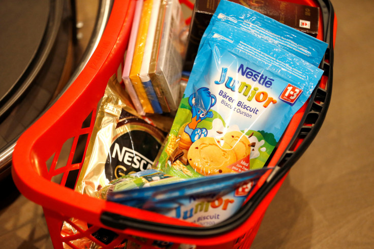 Shopping bag with Nestle products is pictured in the supermarket of Nestle headquarters in Vevey