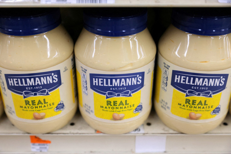 Hellmann's, a brand of Unilever, is seen on display in a store in Manhattan, New York City