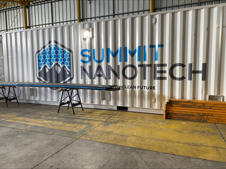 The logo of direct lithium extraction developer Summit Nanotech Corp is seen in the company's warehouse in Santiago