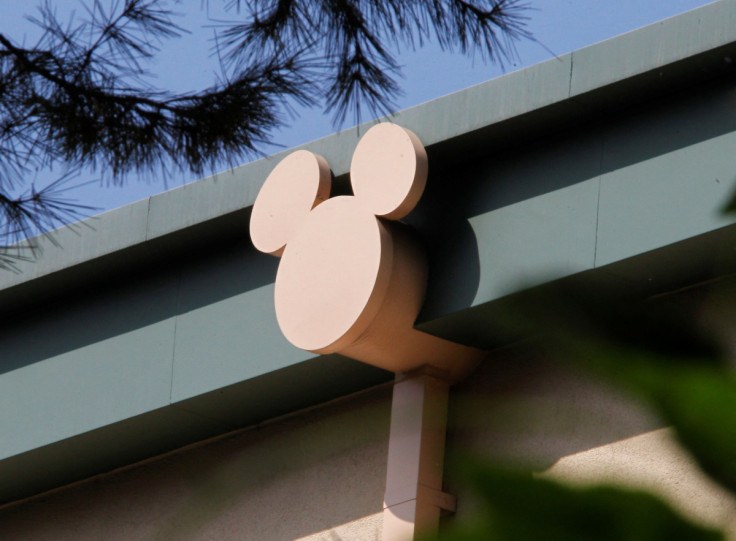 A rain spout stylized with the outline of Disney character Mickey Mouse is seen on a building at The Walt Disney Co. studios in Burbank