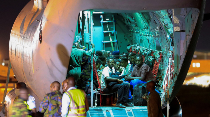 Evacuees from war-torn Sudan arrive at the Jomo Kenyatta International Airport in Nairobi