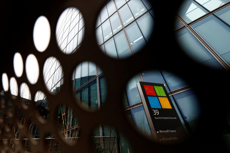 A Microsoft logo is seen in Issy-les-Moulineaux near Paris