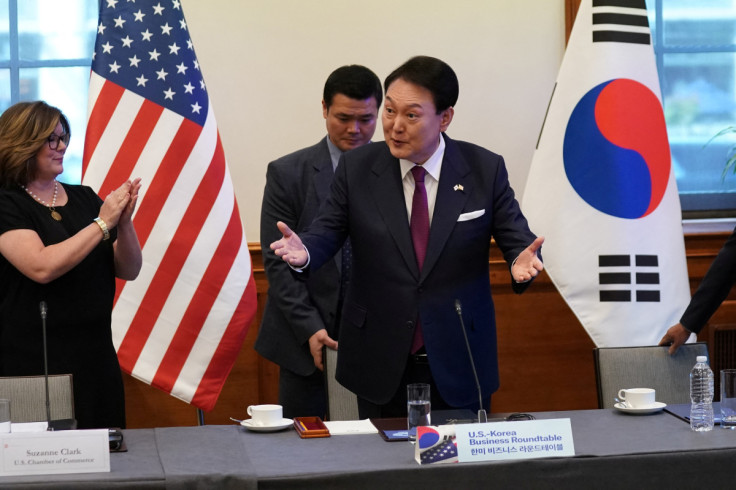 South Korean President Yoon Suk Yeol speaks to the U.S. Chamber of Commerce’s U.S.-Korea Business Council in Washington