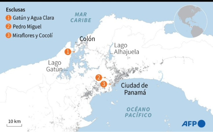 A map of Panama and the Gatun and Alhajuela lakes that supply the Panama Canal