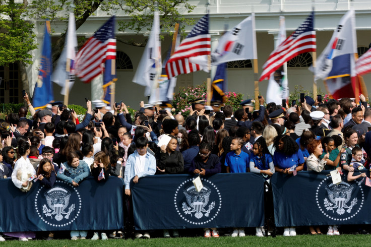 U.S. President Joe Biden and first lady Jill Biden receive South Korea President Yoon Suk Yeol and First Lady Kim Keo at the White House