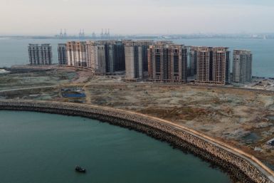 Buildings developed by China Evergrande Group on the manmade Ocean Flower Island in Danzhou