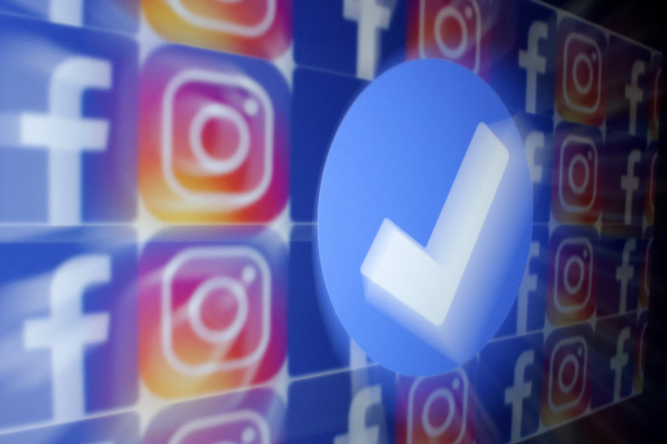 Illustration shows blue verification badge, Facebook and Instagram logos