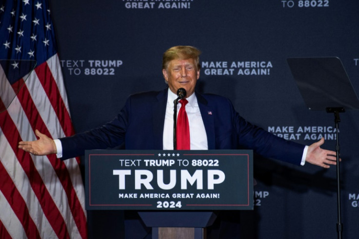 Former US president Donald Trump addresses supporters in Manchester, New Hampshire, on April 27, 2023