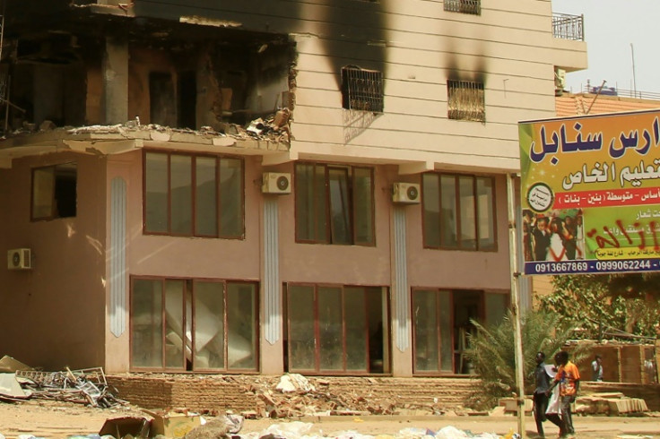 A building damaged during battles between the forces of two rival Sudanese generals in the southern part of Khartoum