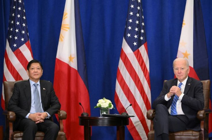In this file photo from September 22, 2022, US President Joe Biden (R) meets with Philippine President Ferdinand Marcos Jr on the sidelines of the UN General Assembly in New York; Marcos is to visit the White House on May 1, 2023