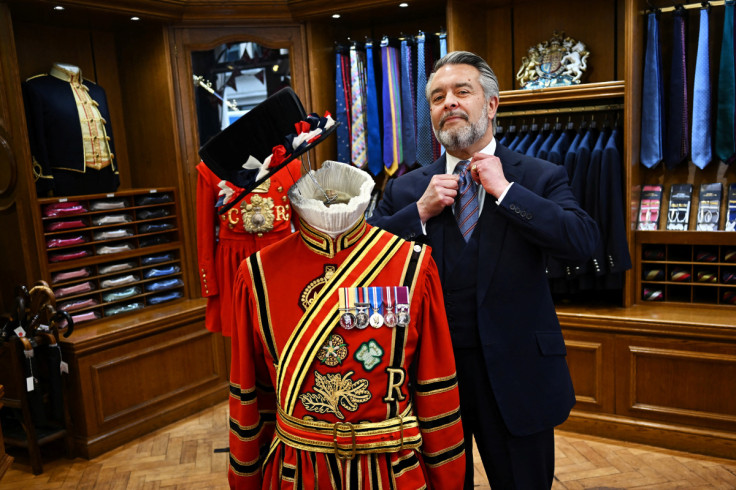 William Skinner of Dege & Skinner tailors poses for a portrait on Savile Row, ahead of the Coronation in London