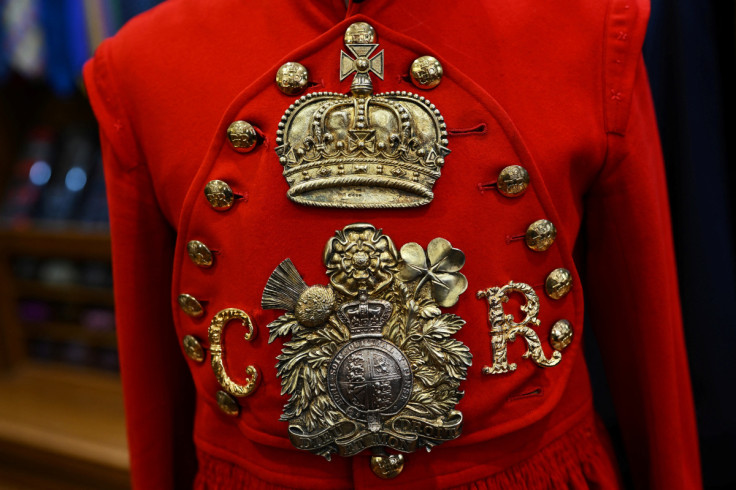 A ceremonial uniform is shown at Dege & Skinner tailors on Savile Row, ahead of the Coronation in London