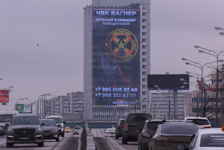 An advertisement of Wagner mercenary group is on display in Moscow