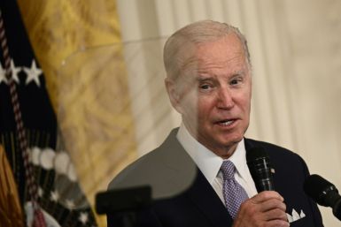 US President Joe Biden speaks during a reception at the White House