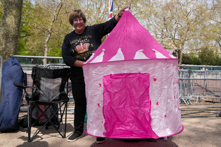 Royal super fans set up a camp on The Mall, ahead of the Coronation of King Charles, in London