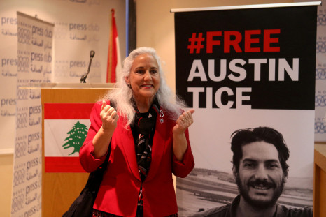 Debra Tice, a mother of US. journalist Austin Tice, reacts after a news conference in Beirut