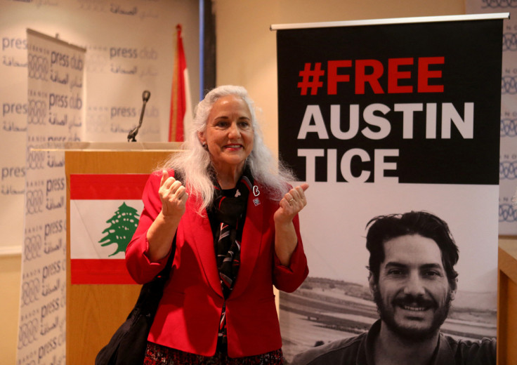 Debra Tice, a mother of US. journalist Austin Tice, reacts after a news conference in Beirut