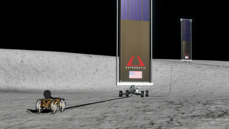 This image courtesy of Astrobotic shows an artistic illustration of LunaGrid, a power generation and distribution service developed for the Moon