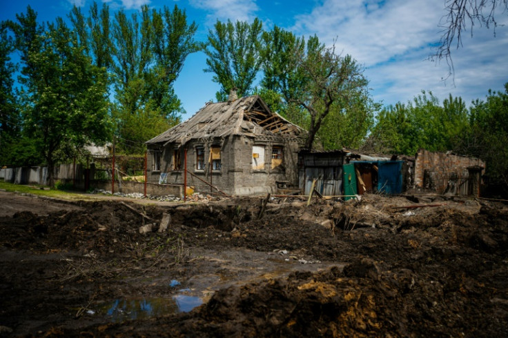 A damaged building after a missile strike in Ukraine's Kramatorsk