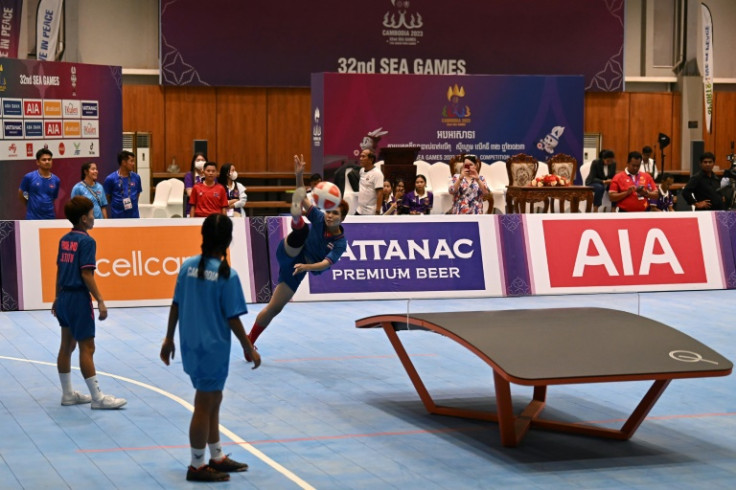 Played on a curved table, teqball melds elements of football, volleyball and ping-pong