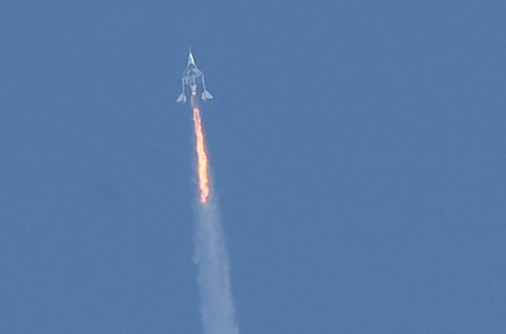 The Virgin Galactic SpaceShipTwo space plane Unity and mothership after taking off from New Mexico in July 2021